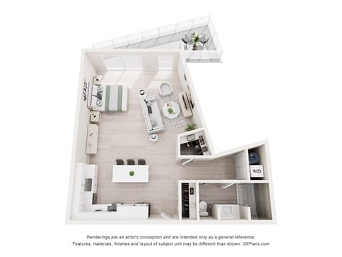 Floor plan for studio, 1 bath, 850 sqft
